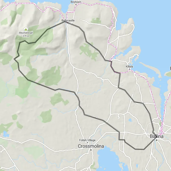 Map miniature of "Moygownagh Loop" cycling inspiration in Northern and Western, Ireland. Generated by Tarmacs.app cycling route planner