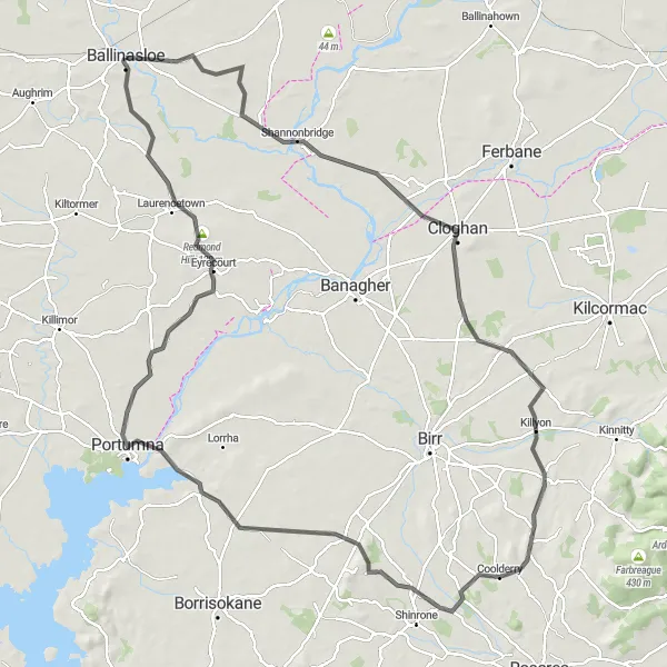 Map miniature of "Ballinasloe to Portumna Challenge" cycling inspiration in Northern and Western, Ireland. Generated by Tarmacs.app cycling route planner