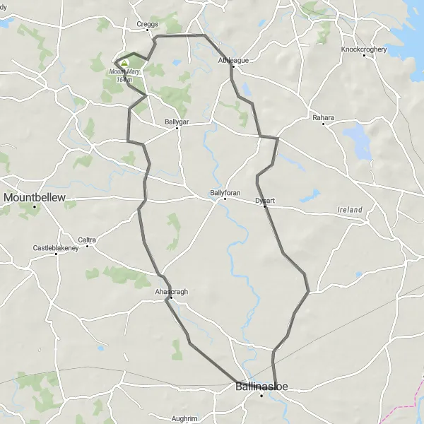 Map miniature of "Ballinasloe to Athleague Loop" cycling inspiration in Northern and Western, Ireland. Generated by Tarmacs.app cycling route planner