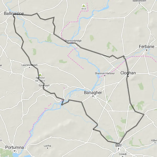 Map miniature of "Ballinasloe Circuit" cycling inspiration in Northern and Western, Ireland. Generated by Tarmacs.app cycling route planner