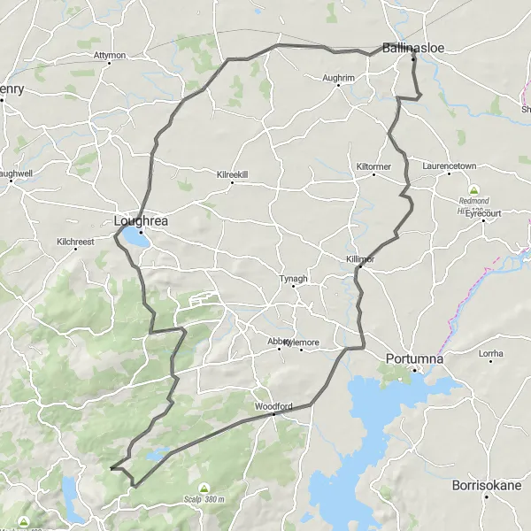 Map miniature of "Loughrea Loop" cycling inspiration in Northern and Western, Ireland. Generated by Tarmacs.app cycling route planner