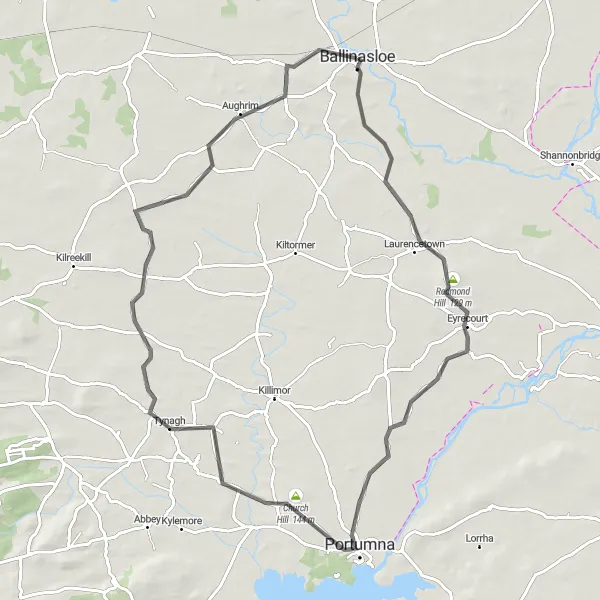 Map miniature of "Ballinasloe to Aughrim Loop" cycling inspiration in Northern and Western, Ireland. Generated by Tarmacs.app cycling route planner