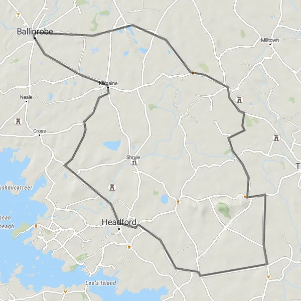 Map miniature of "Ballinrobe Loop" cycling inspiration in Northern and Western, Ireland. Generated by Tarmacs.app cycling route planner
