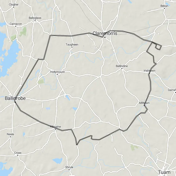 Map miniature of "Claremorris Circuit" cycling inspiration in Northern and Western, Ireland. Generated by Tarmacs.app cycling route planner