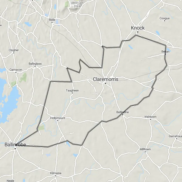 Map miniature of "Shrine and Beyond" cycling inspiration in Northern and Western, Ireland. Generated by Tarmacs.app cycling route planner