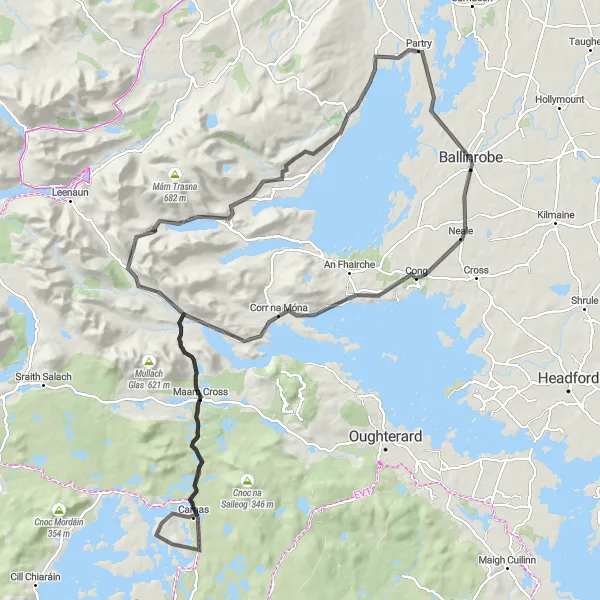 Map miniature of "The Beauty of Connemara" cycling inspiration in Northern and Western, Ireland. Generated by Tarmacs.app cycling route planner