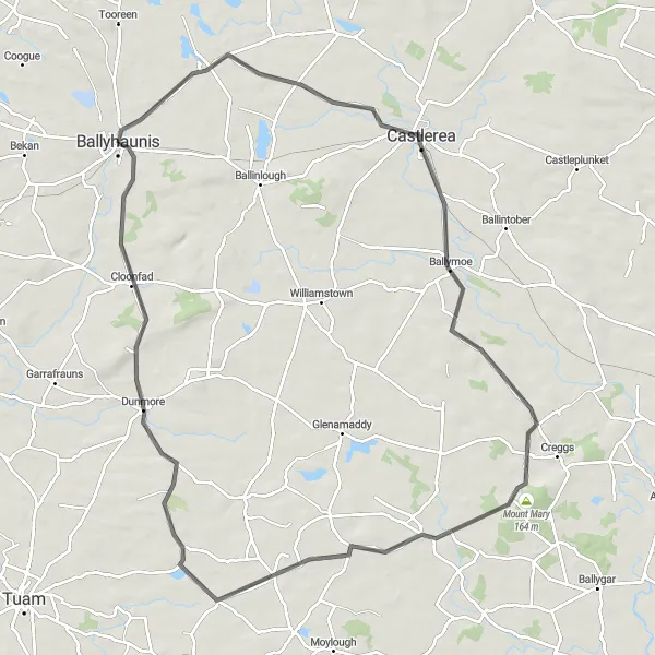 Map miniature of "Castlerea and Dunmore Route" cycling inspiration in Northern and Western, Ireland. Generated by Tarmacs.app cycling route planner
