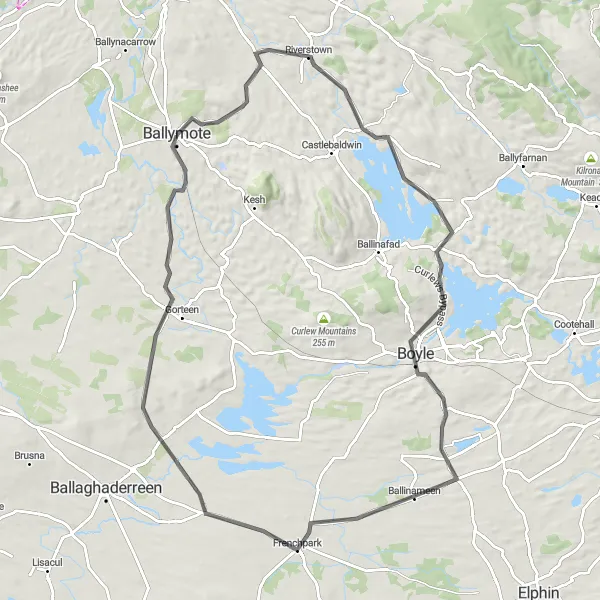 Map miniature of "Lake and Castle Route" cycling inspiration in Northern and Western, Ireland. Generated by Tarmacs.app cycling route planner