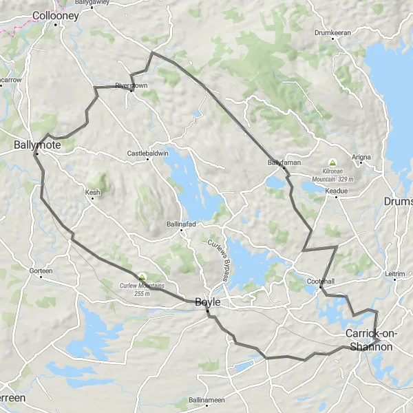 Map miniature of "Scenic Loop from Ballymote to Boyle" cycling inspiration in Northern and Western, Ireland. Generated by Tarmacs.app cycling route planner