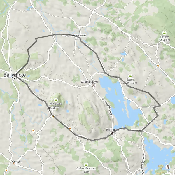 Map miniature of "Ballymote Castle and Riverstown Scenic Ride" cycling inspiration in Northern and Western, Ireland. Generated by Tarmacs.app cycling route planner