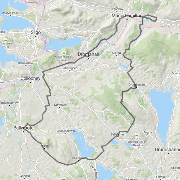 Map miniature of "Discovering Legendary Landscapes" cycling inspiration in Northern and Western, Ireland. Generated by Tarmacs.app cycling route planner