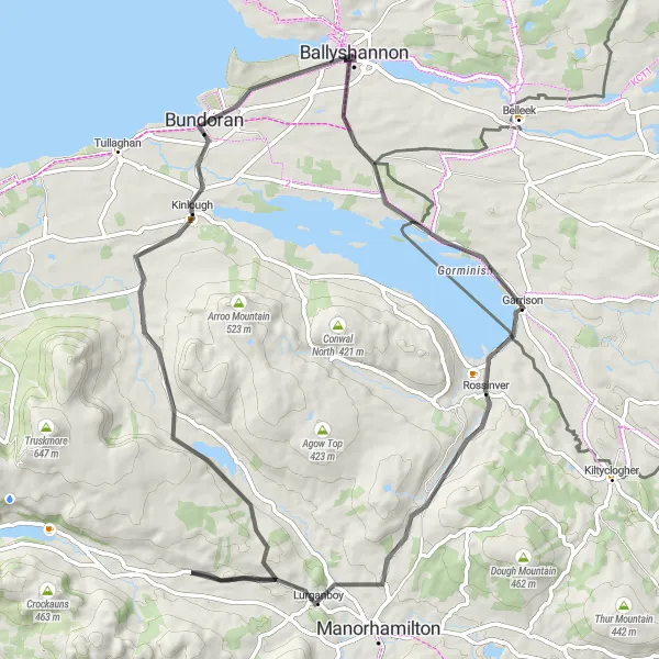 Map miniature of "The Kinlough Loop" cycling inspiration in Northern and Western, Ireland. Generated by Tarmacs.app cycling route planner