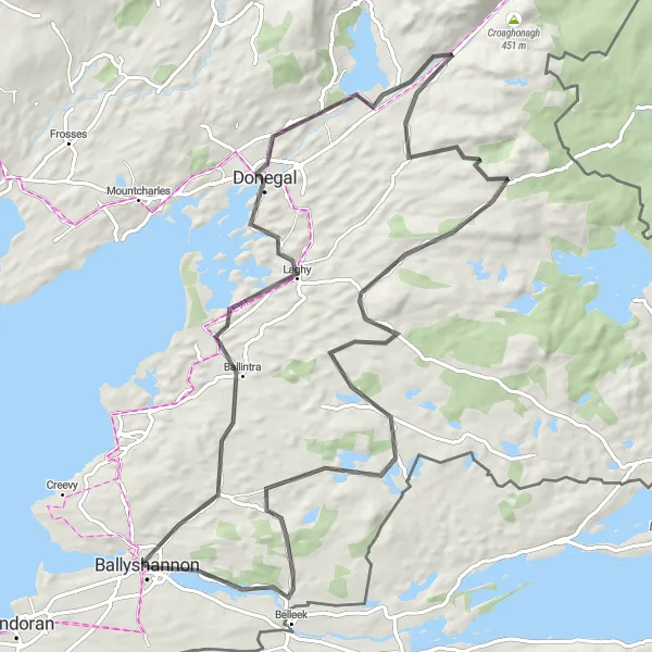 Map miniature of "Ballyshannon to Belleek Round-trip" cycling inspiration in Northern and Western, Ireland. Generated by Tarmacs.app cycling route planner