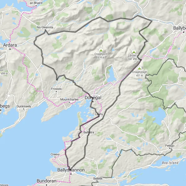 Map miniature of "Ballyshannon to Rossnowlagh Round-trip" cycling inspiration in Northern and Western, Ireland. Generated by Tarmacs.app cycling route planner