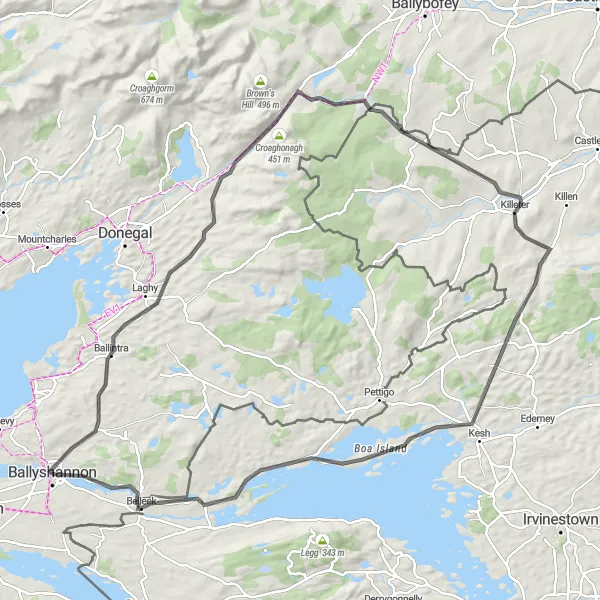 Map miniature of "The Boa Island Circuit" cycling inspiration in Northern and Western, Ireland. Generated by Tarmacs.app cycling route planner