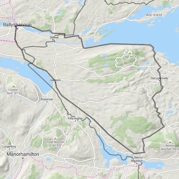 Map miniature of "Ballyshannon to Belcoo Round-trip" cycling inspiration in Northern and Western, Ireland. Generated by Tarmacs.app cycling route planner