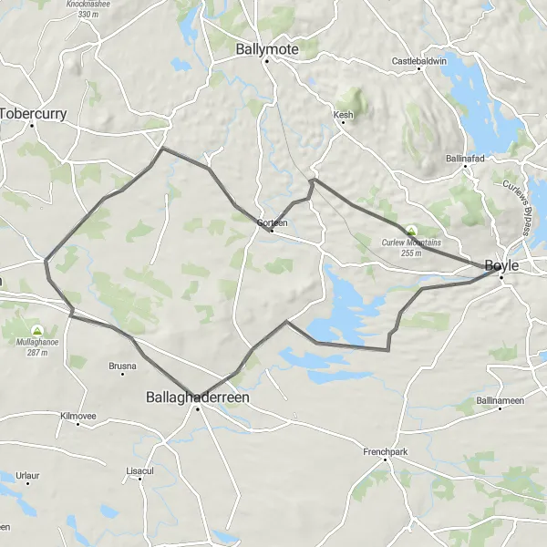 Map miniature of "The Ballaghaderreen Loop" cycling inspiration in Northern and Western, Ireland. Generated by Tarmacs.app cycling route planner