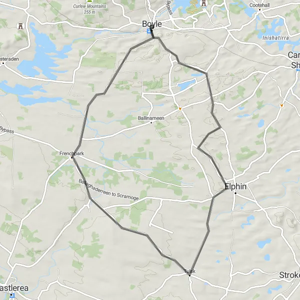 Map miniature of "The Tulsk Adventure" cycling inspiration in Northern and Western, Ireland. Generated by Tarmacs.app cycling route planner