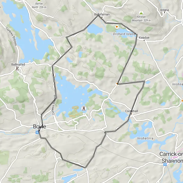 Map miniature of "Abbeys and Lakes" cycling inspiration in Northern and Western, Ireland. Generated by Tarmacs.app cycling route planner