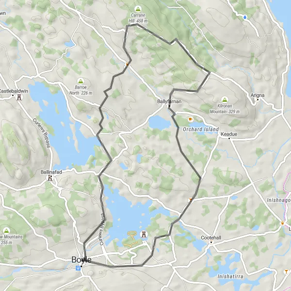 Map miniature of "The Lough Key Loop" cycling inspiration in Northern and Western, Ireland. Generated by Tarmacs.app cycling route planner