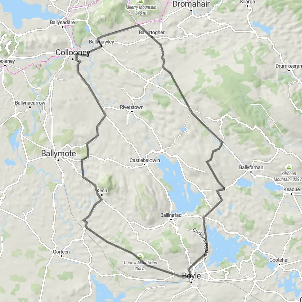 Map miniature of "The Curlew Mountains Ride" cycling inspiration in Northern and Western, Ireland. Generated by Tarmacs.app cycling route planner