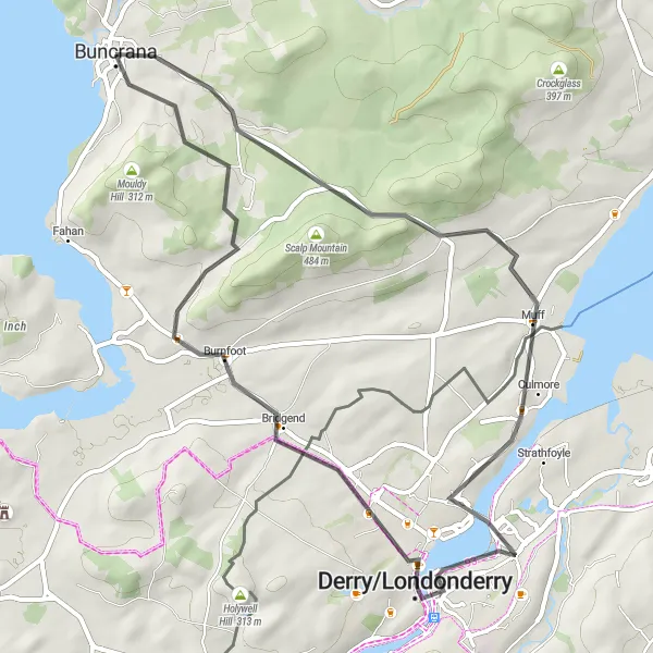 Map miniature of "Coastal Delights of Donegal" cycling inspiration in Northern and Western, Ireland. Generated by Tarmacs.app cycling route planner