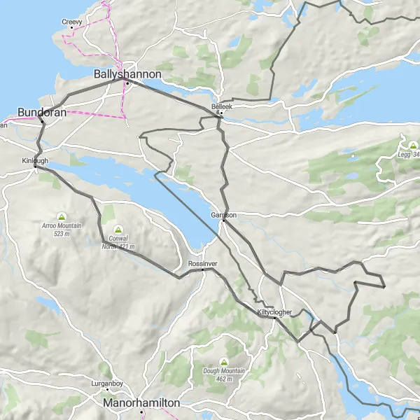 Map miniature of "Garrison and Kinlough Loop" cycling inspiration in Northern and Western, Ireland. Generated by Tarmacs.app cycling route planner