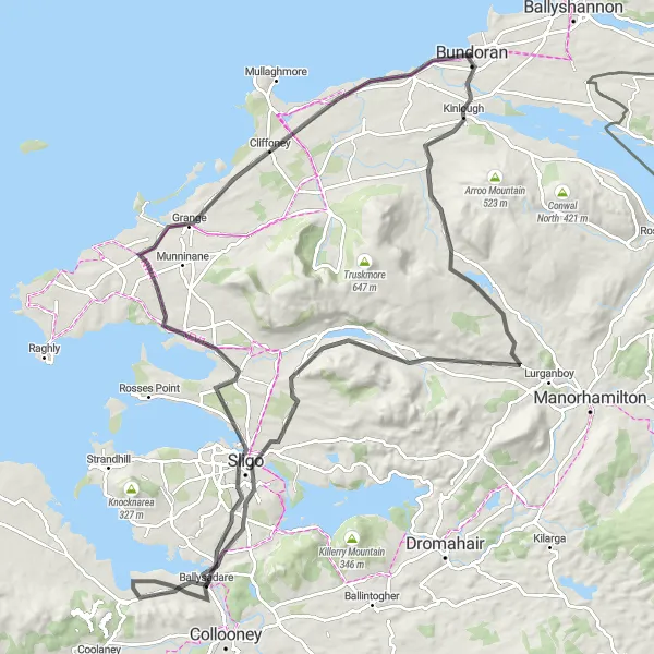 Map miniature of "Bundoran to Drumcliffe Loop" cycling inspiration in Northern and Western, Ireland. Generated by Tarmacs.app cycling route planner