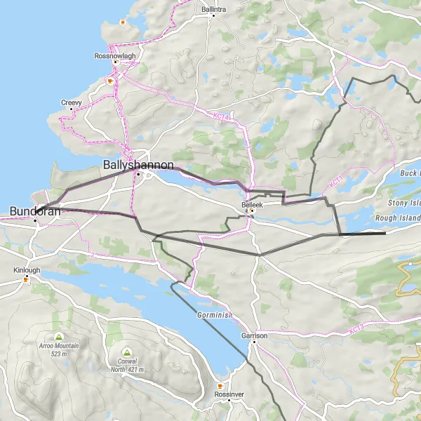 Map miniature of "Ballyshannon and Belleek Circuit" cycling inspiration in Northern and Western, Ireland. Generated by Tarmacs.app cycling route planner
