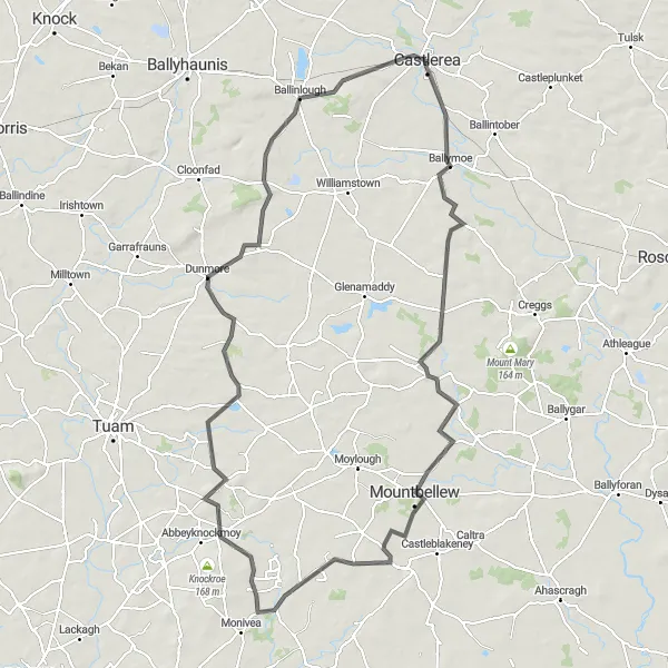 Map miniature of "The Ballymoe Loop" cycling inspiration in Northern and Western, Ireland. Generated by Tarmacs.app cycling route planner