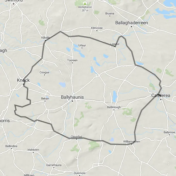 Map miniature of "The Knock Shrine Circuit" cycling inspiration in Northern and Western, Ireland. Generated by Tarmacs.app cycling route planner