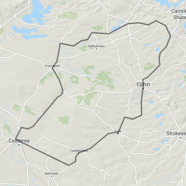 Map miniature of "The Frenchpark Loop" cycling inspiration in Northern and Western, Ireland. Generated by Tarmacs.app cycling route planner