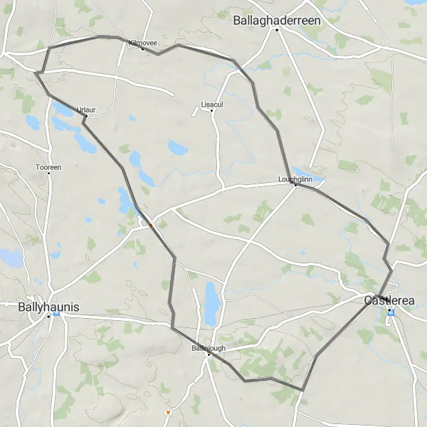 Map miniature of "Ballinlough to Loughglinn Circuit" cycling inspiration in Northern and Western, Ireland. Generated by Tarmacs.app cycling route planner