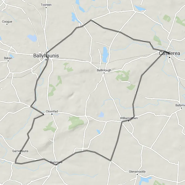 Map miniature of "Castlerea to Dunmore Loop" cycling inspiration in Northern and Western, Ireland. Generated by Tarmacs.app cycling route planner