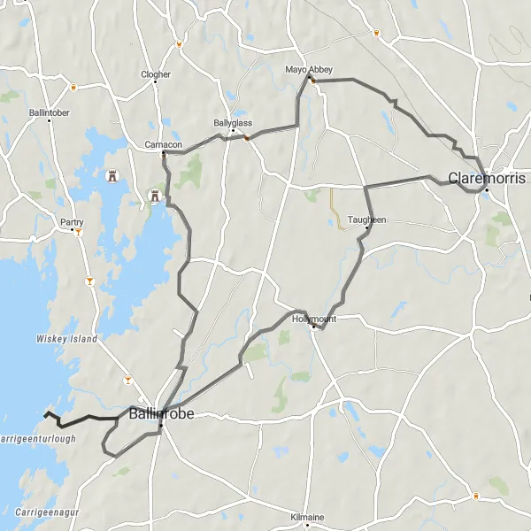 Map miniature of "Hollymount to Ballinrobe Epic Loop" cycling inspiration in Northern and Western, Ireland. Generated by Tarmacs.app cycling route planner