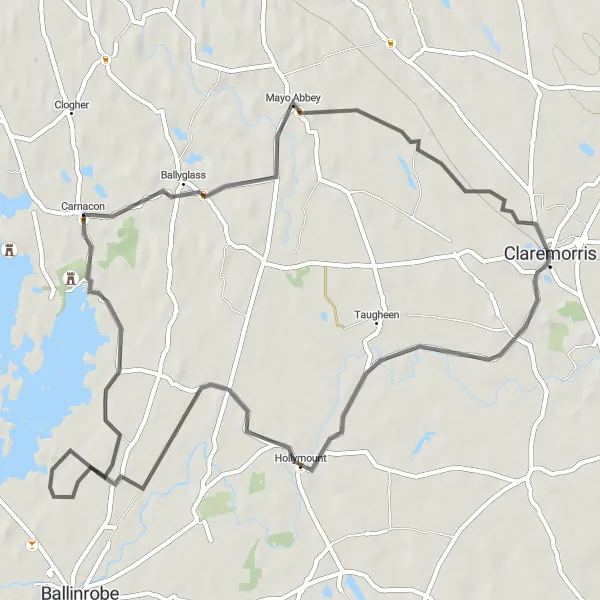 Map miniature of "Hollymount to Mayo Abbey Loop" cycling inspiration in Northern and Western, Ireland. Generated by Tarmacs.app cycling route planner