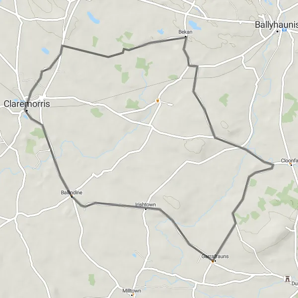 Map miniature of "Claremorris to Ballindine Loop" cycling inspiration in Northern and Western, Ireland. Generated by Tarmacs.app cycling route planner
