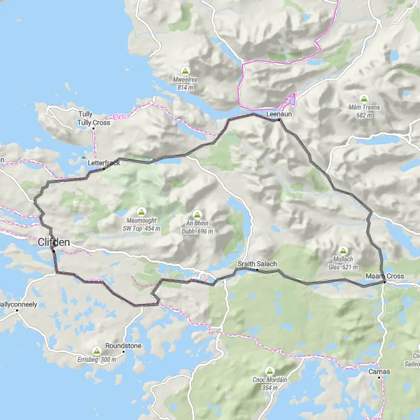 Map miniature of "Connemara Coastal Loop" cycling inspiration in Northern and Western, Ireland. Generated by Tarmacs.app cycling route planner