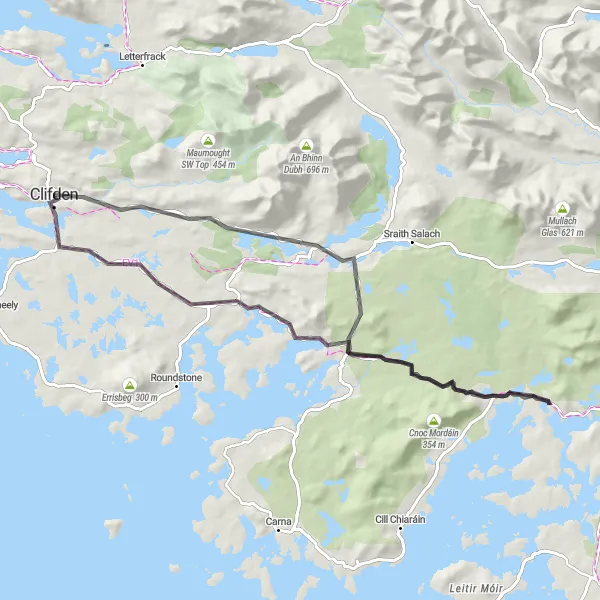 Map miniature of "Letterfrack Loop" cycling inspiration in Northern and Western, Ireland. Generated by Tarmacs.app cycling route planner