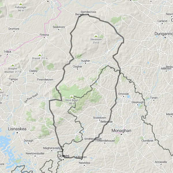 Map miniature of "Cavan Circular Road" cycling inspiration in Northern and Western, Ireland. Generated by Tarmacs.app cycling route planner