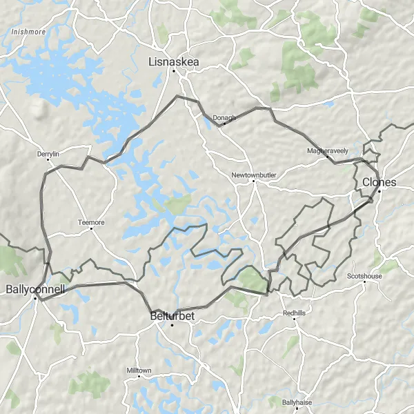 Map miniature of "Belturbet Adventure" cycling inspiration in Northern and Western, Ireland. Generated by Tarmacs.app cycling route planner