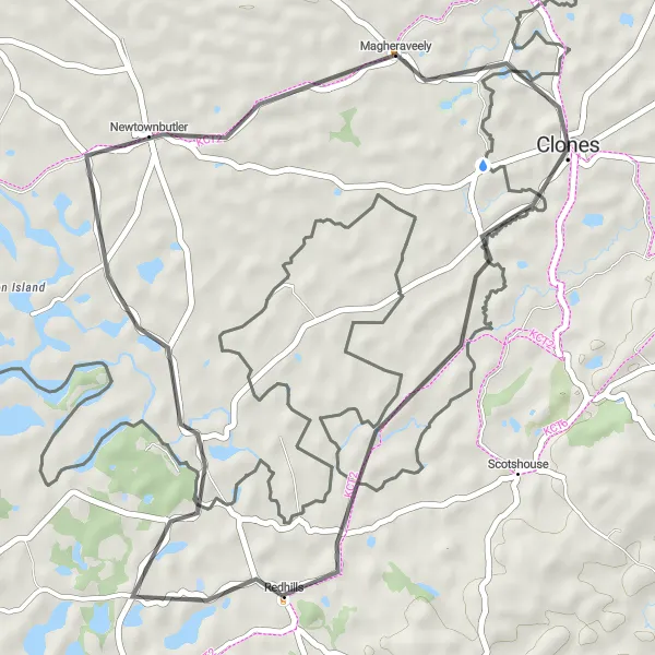 Map miniature of "Redhills Loop" cycling inspiration in Northern and Western, Ireland. Generated by Tarmacs.app cycling route planner