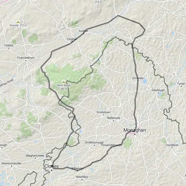 Map miniature of "Augher-Monaghan Loop" cycling inspiration in Northern and Western, Ireland. Generated by Tarmacs.app cycling route planner