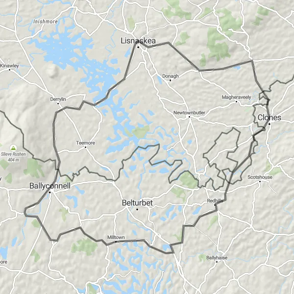 Map miniature of "Redhills Challenge" cycling inspiration in Northern and Western, Ireland. Generated by Tarmacs.app cycling route planner