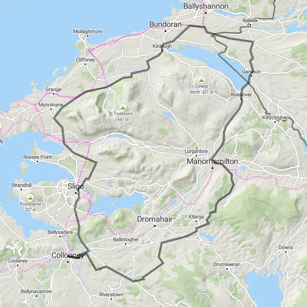 Map miniature of "Yeats Country Expedition" cycling inspiration in Northern and Western, Ireland. Generated by Tarmacs.app cycling route planner