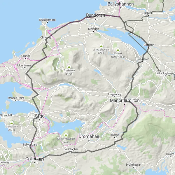 Map miniature of "The Sligo and Yeats Memorial Building Expedition" cycling inspiration in Northern and Western, Ireland. Generated by Tarmacs.app cycling route planner