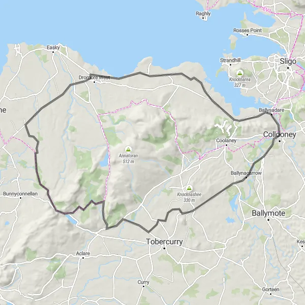 Map miniature of "Dromore Adventure" cycling inspiration in Northern and Western, Ireland. Generated by Tarmacs.app cycling route planner