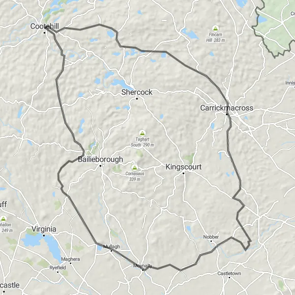 Map miniature of "Cootehill to Moynalty Adventure" cycling inspiration in Northern and Western, Ireland. Generated by Tarmacs.app cycling route planner