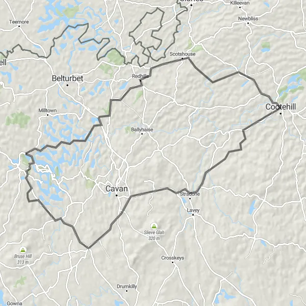 Map miniature of "The Cootehill Circuit" cycling inspiration in Northern and Western, Ireland. Generated by Tarmacs.app cycling route planner