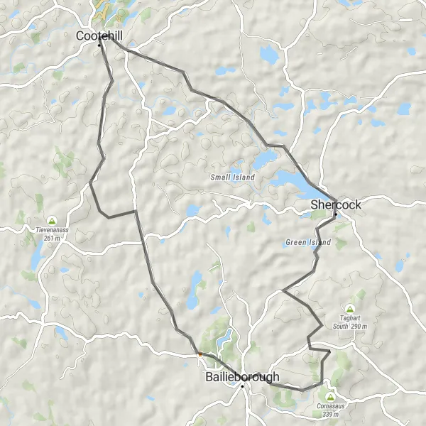 Map miniature of "Cootehill to Bailieborough Road Loop" cycling inspiration in Northern and Western, Ireland. Generated by Tarmacs.app cycling route planner